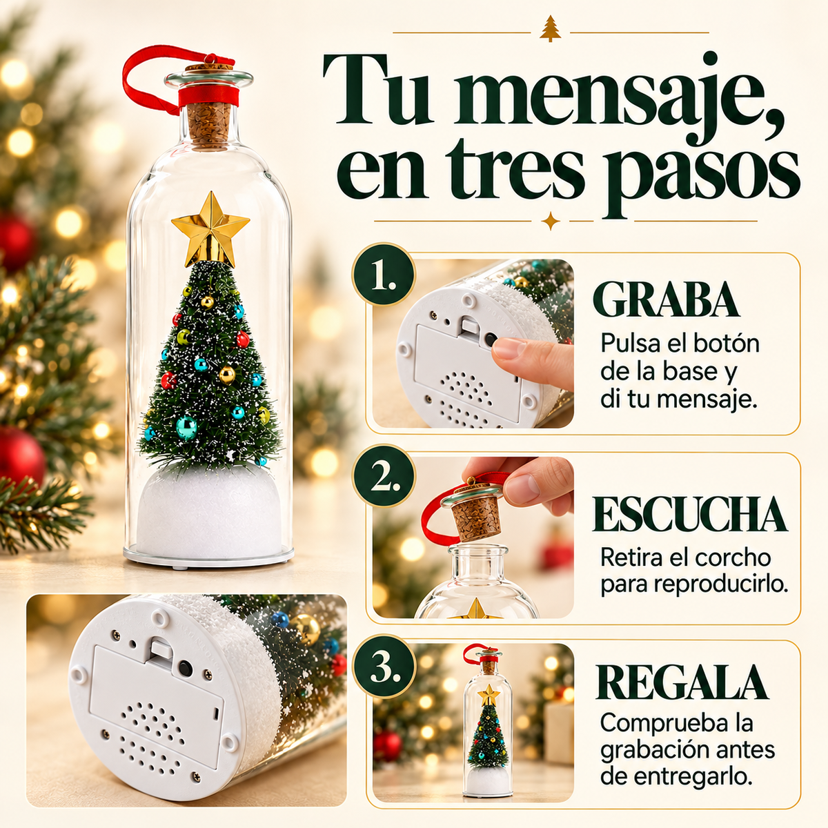 Adorno navideño con mensaje de voz